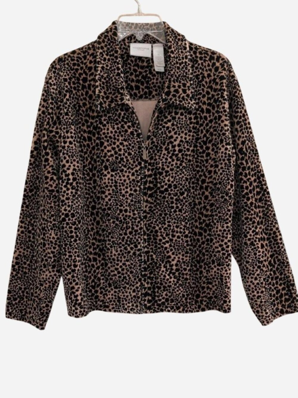 Liz Claiborne Sport Leisure Velvet Leopard Print Zip Jacket XL